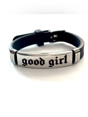 Good Girl Engraved Black Silicone Bracelet, NWT